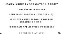 For further information on Burnaby’s Advanced Learning Programs, please join this session on October 5th at 6:00 pm @ Burnaby Central Secondary School.    