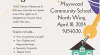 Please join us @ Maywood Community School for a conversation on Tenancy Rights on Wednesday, April 10 @ 9:15 in the North Building.